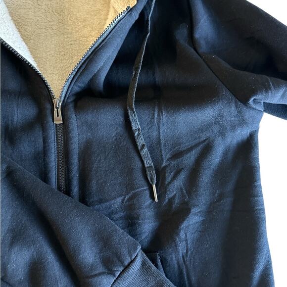 Fleece Lined Hooded Knit Jacket  Black Long Sleeve Active Coat L - Picture 4 of 6